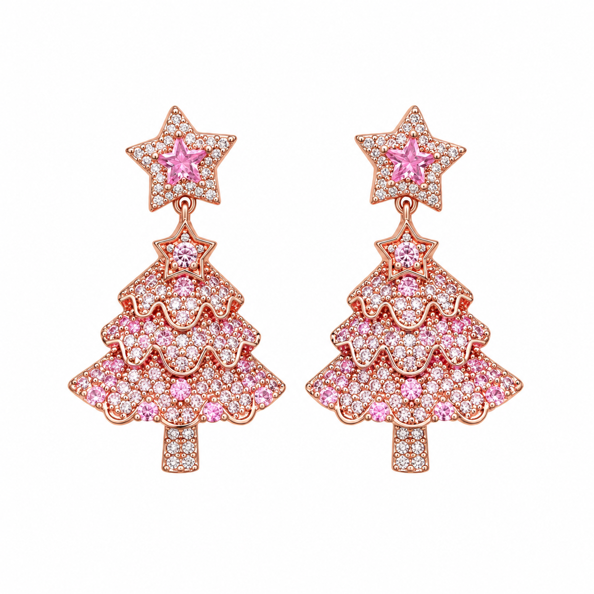 Pink Crystal Christmas Tree Drop Earrings