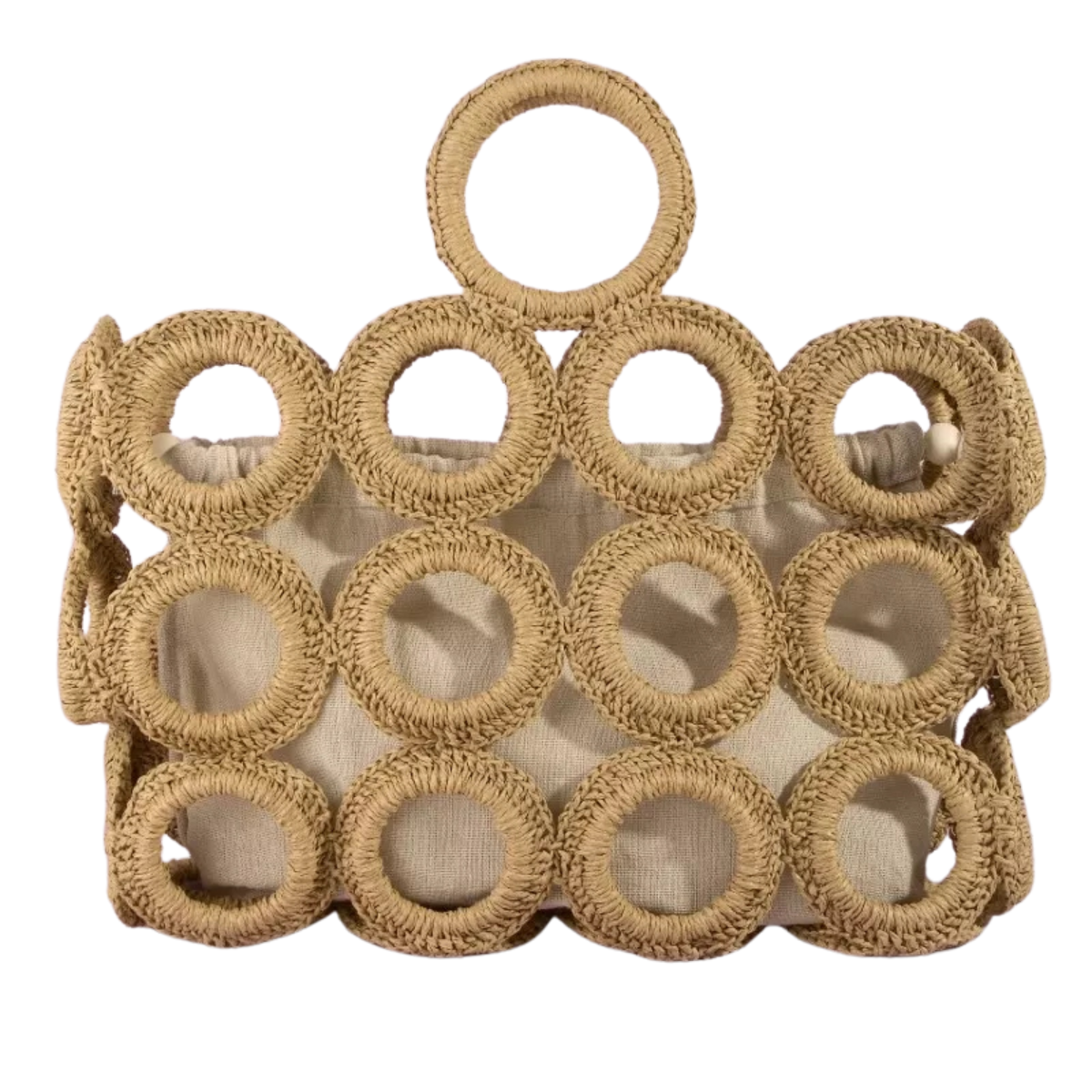 Bohemian Crochet Ring Straw Tote
