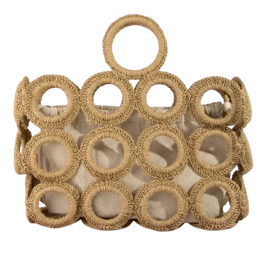 Bohemian Crochet Ring Straw Tote