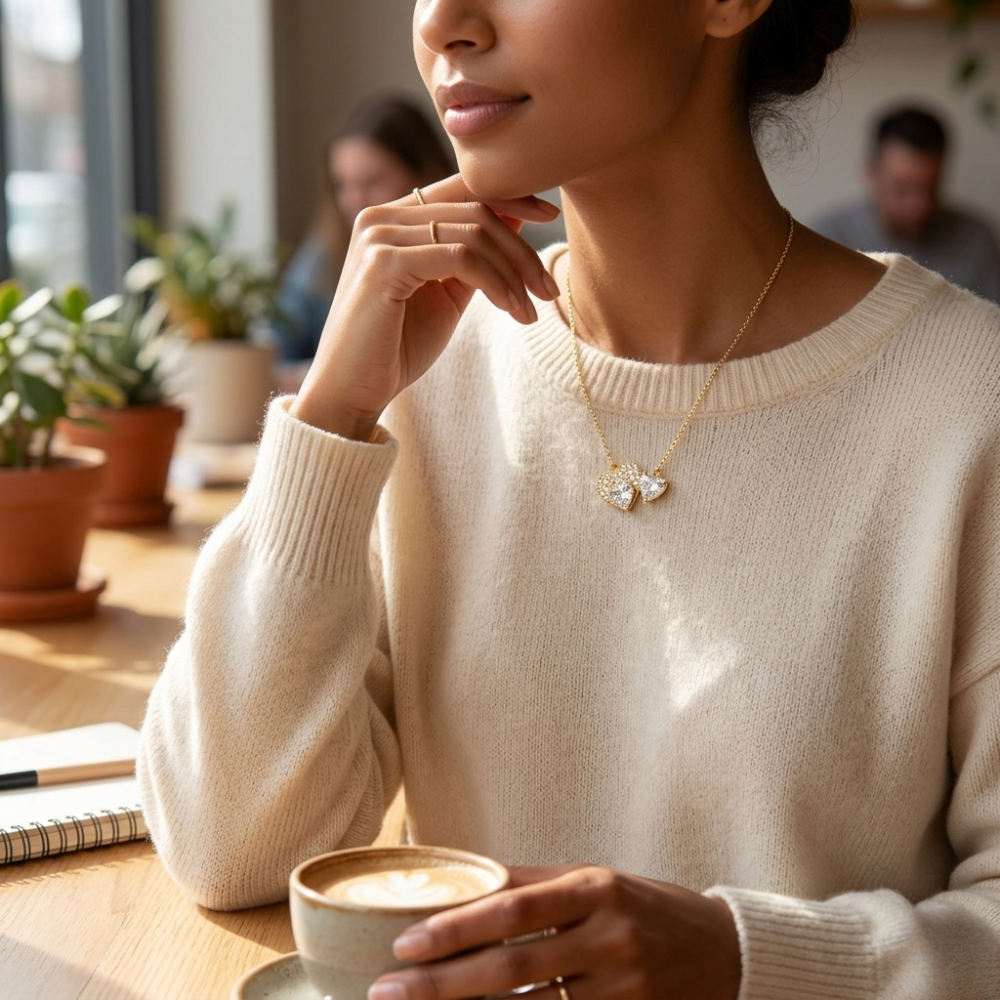 18K Gold-Plated 925 Sterling Silver Zircon Heart Necklace