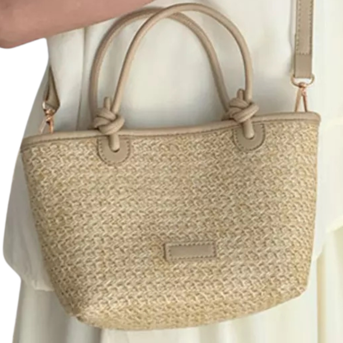Mini Straw Tote and Crossbody Bag