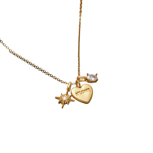 Mom Charm Heart Necklace 18K Gold-Plated