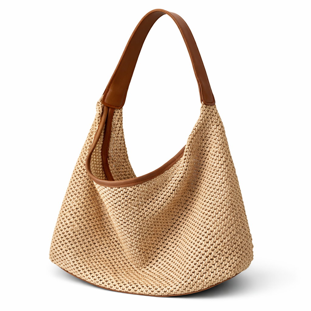 Hobo Straw Handbag with Leather Strap