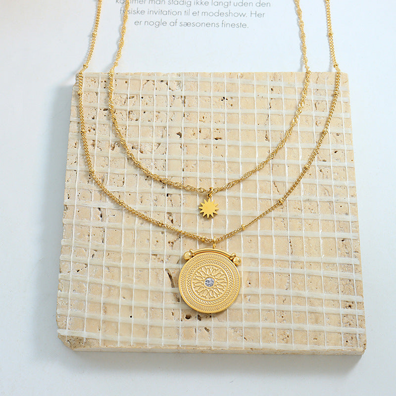 Double-Layered Necklace Gold Medallion Necklace