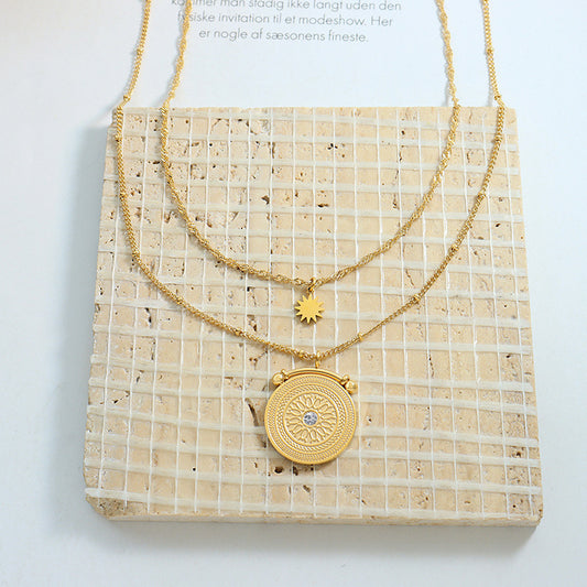 Double-Layered Necklace Gold Medallion Necklace
