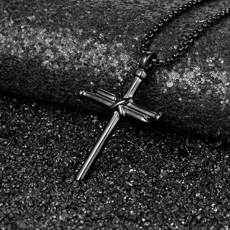 Stainless Steel Nail Cross Pendant Necklace