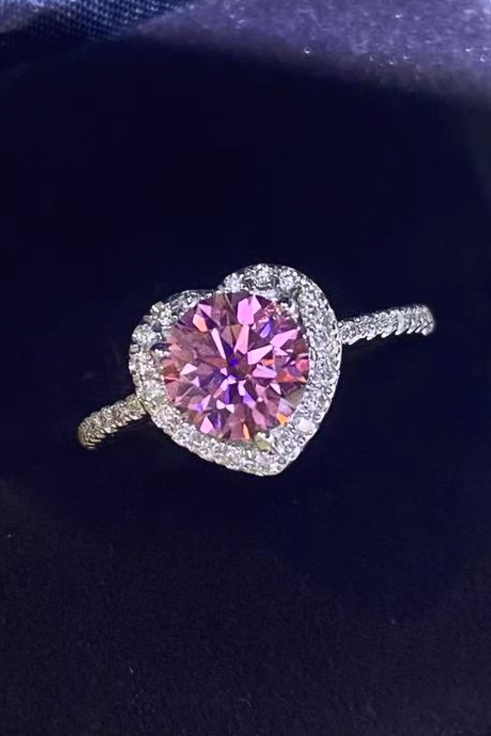 Pretty Pink Moissanite Heart Ring