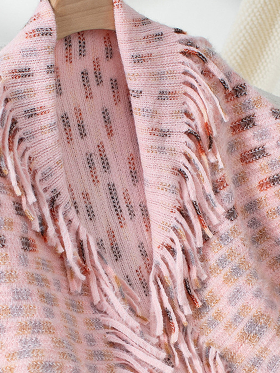 Soft Tones Fringe Open Front Poncho