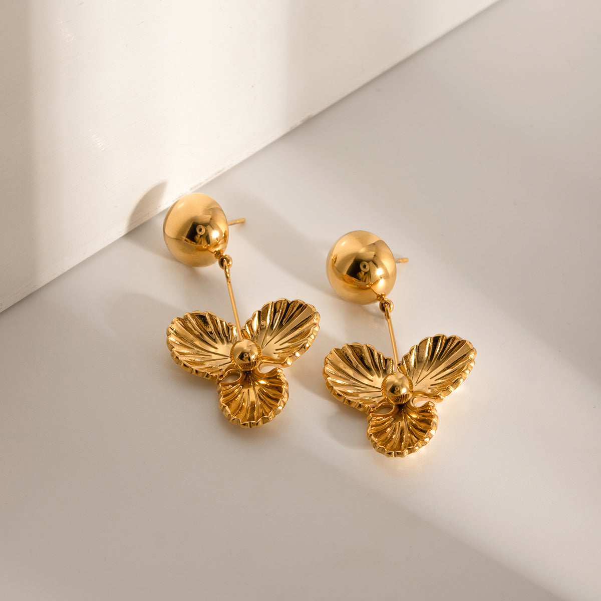 18K Gold Plated Stainless Steel Flower Dangle Earrings