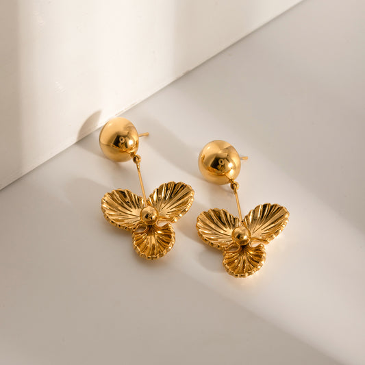 18K Gold Plated Stainless Steel Flower Dangle Earrings