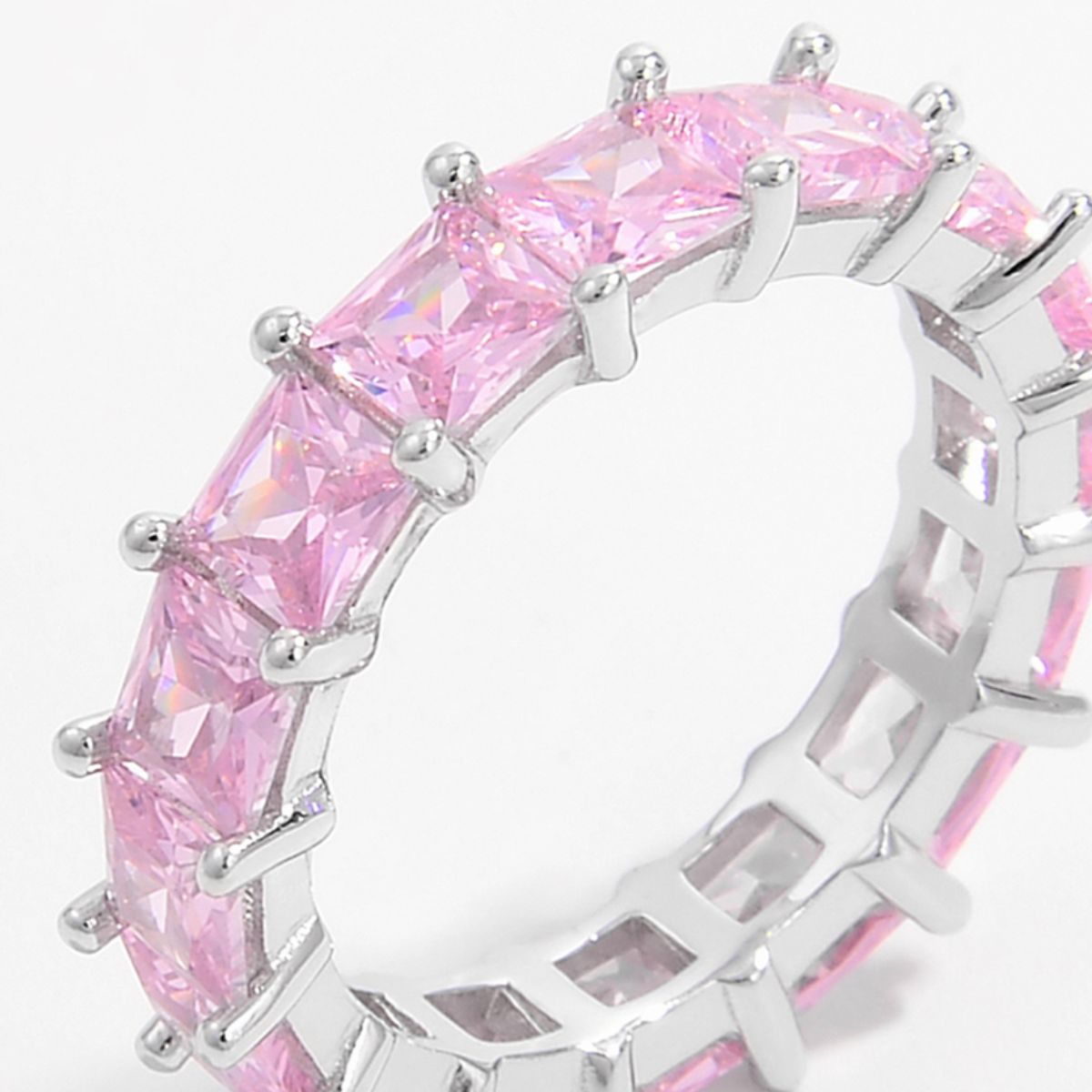 Pastel Pink Inlaid Zircon Ring in 925 Sterling Silver