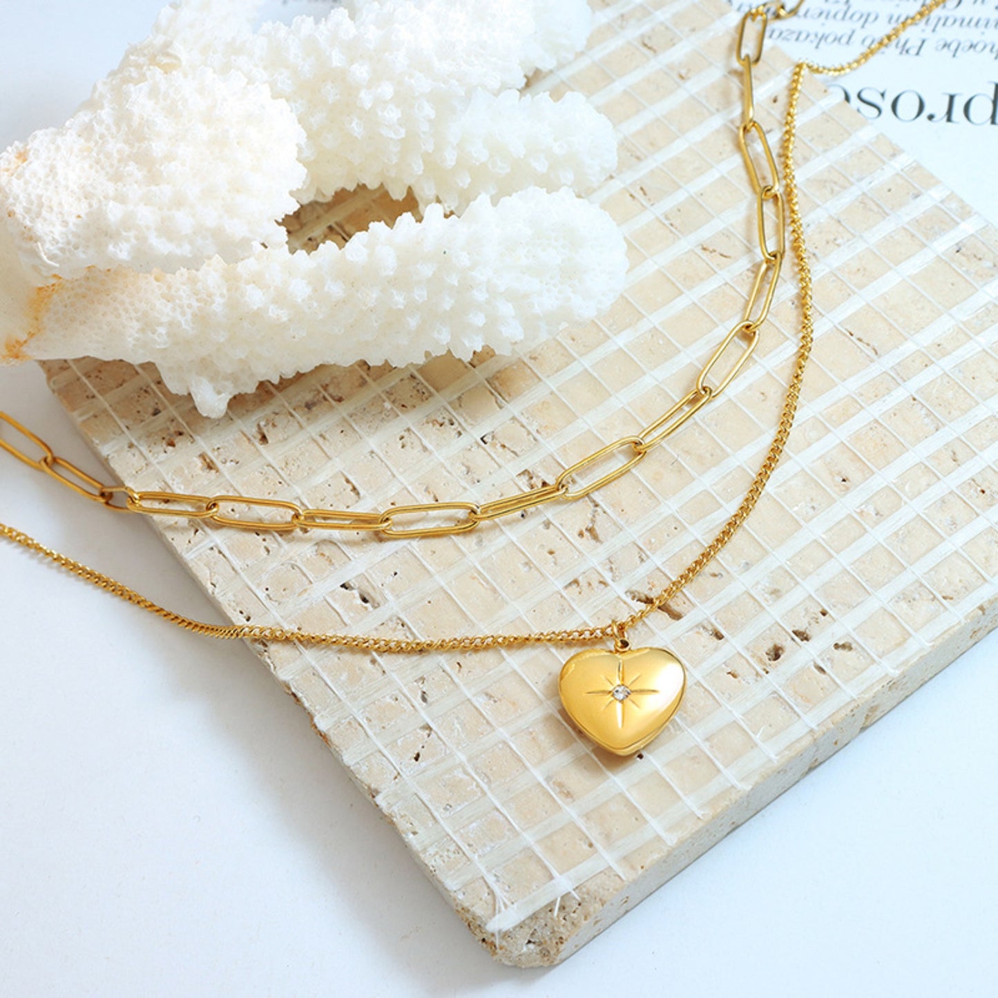 Double Layered Heart Charm Pendant Necklace