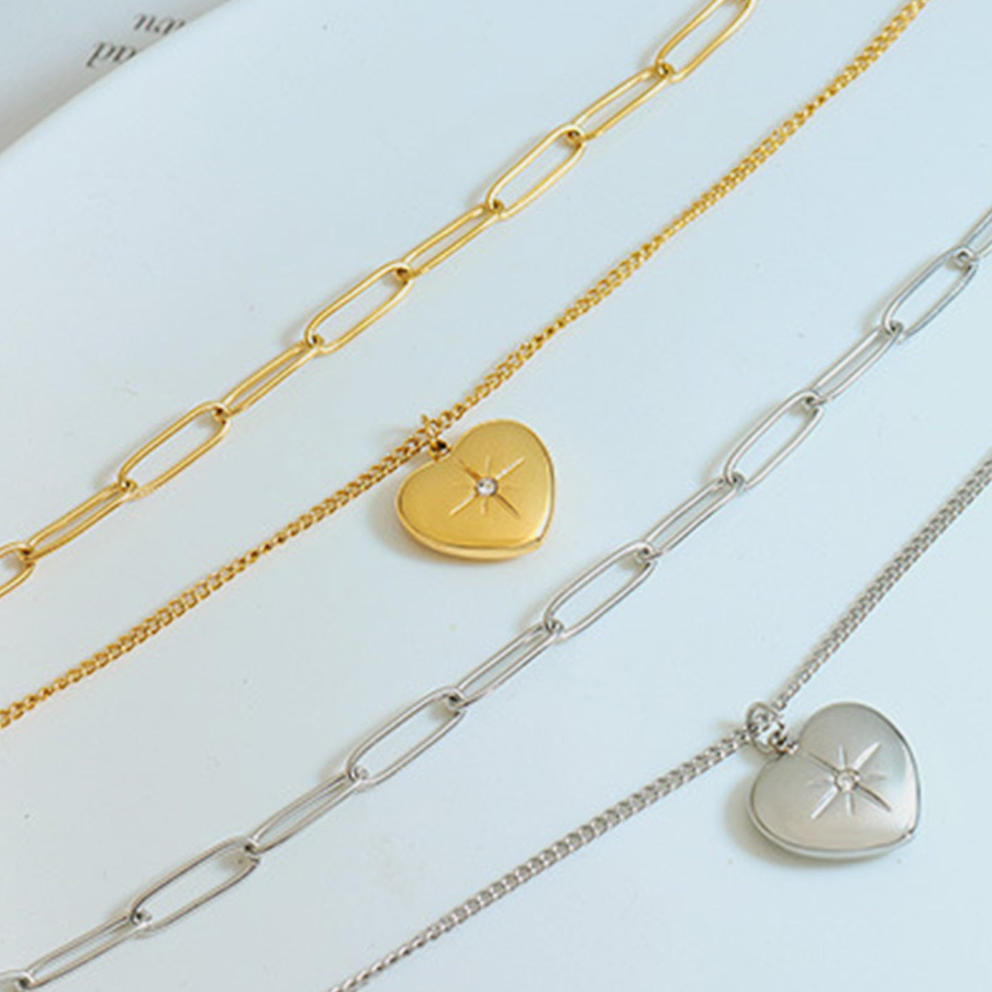 Double Layered Heart Charm Pendant Necklace