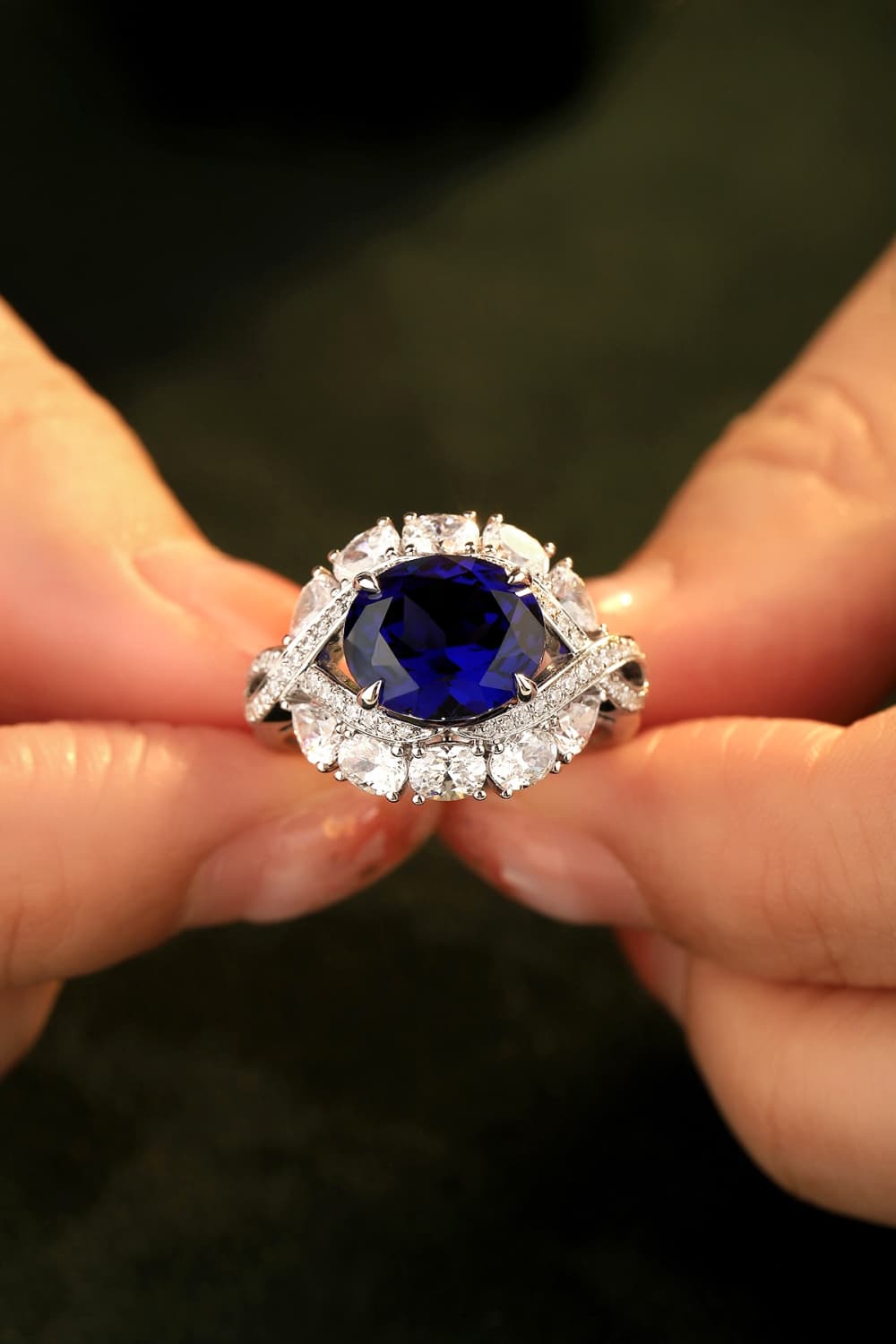 5K Cultivated Sapphire Platinum-Plated Ring