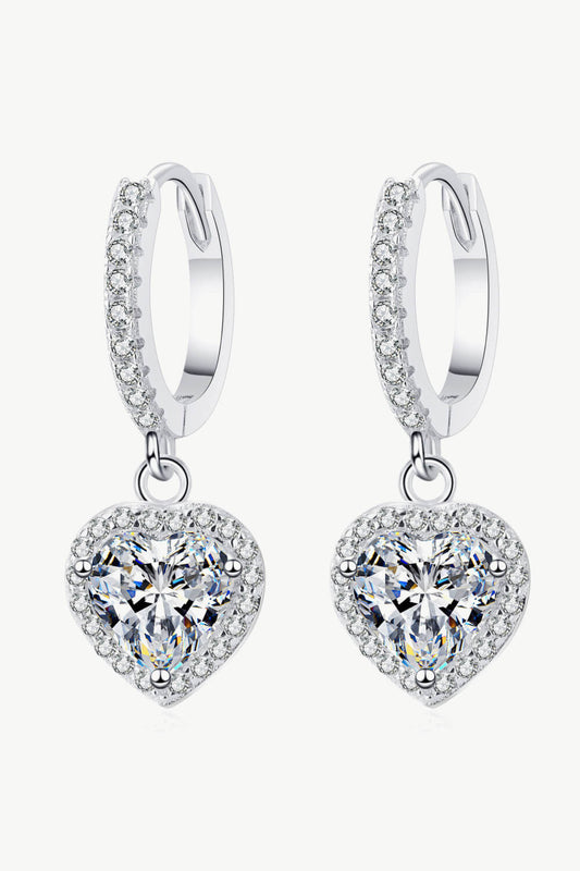 Heart Throb Moissanite Drop Earrings with Zircon Rhodium Plated 925 Sterling Silver