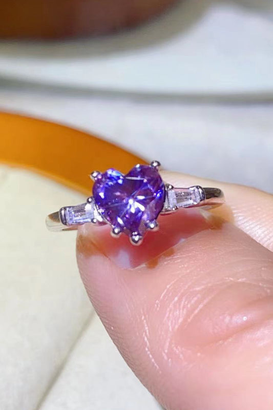Purple Passion 1 Carat Heart-Shaped Moissanite Platinum-Plated Ring