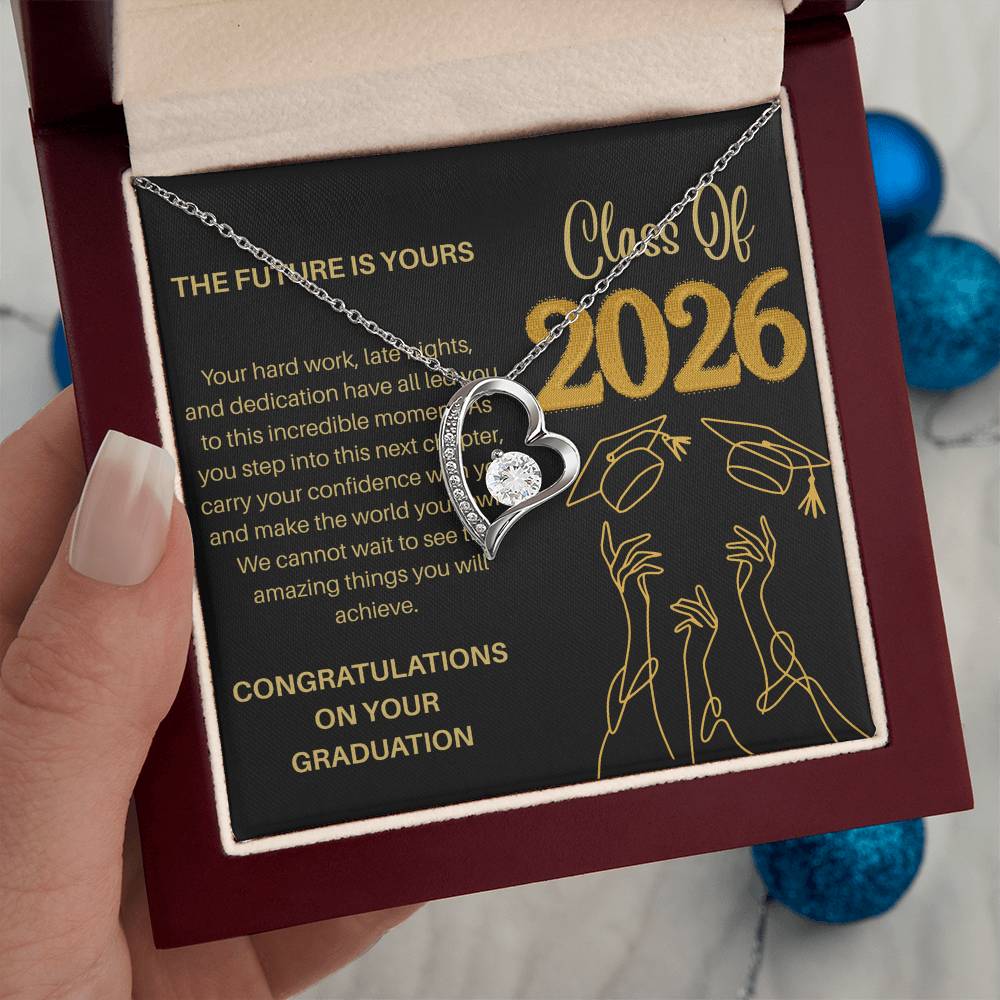 Class of 2026 Graduation Necklace for Her | Dazzling Heart Pendant & Inspirational Message Card | Charm & Dazzle