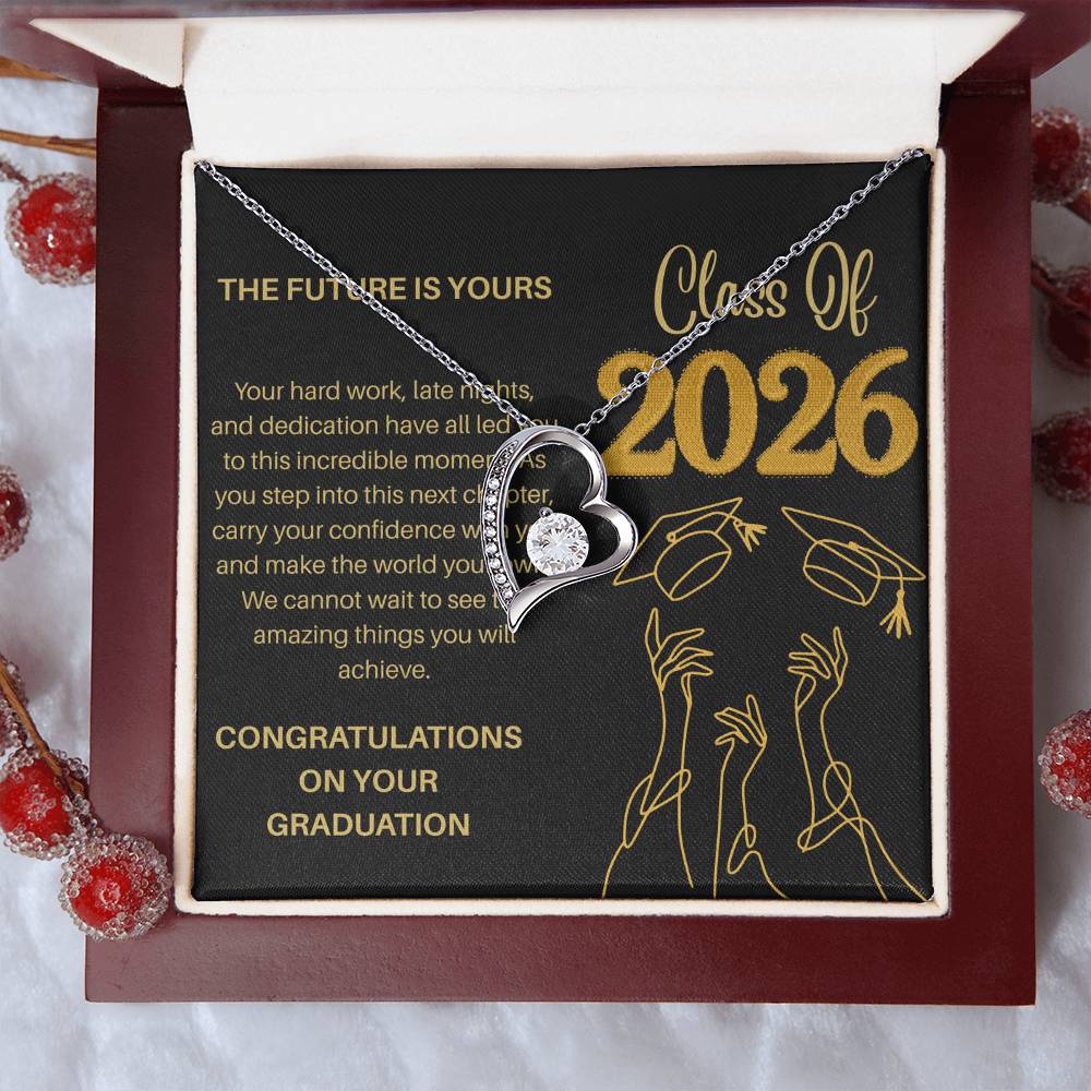Class of 2026 Graduation Necklace for Her | Dazzling Heart Pendant & Inspirational Message Card | Charm & Dazzle