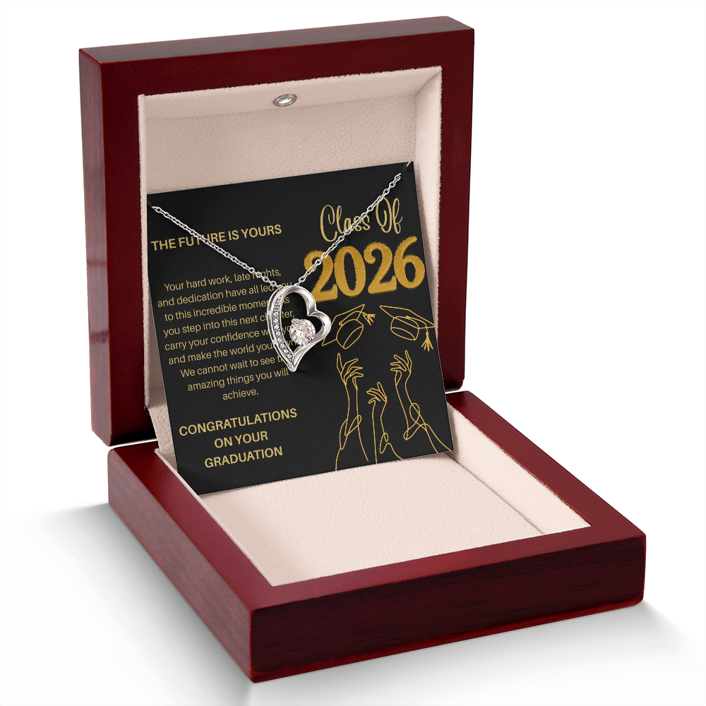 Class of 2026 Graduation Necklace for Her | Dazzling Heart Pendant & Inspirational Message Card | Charm & Dazzle