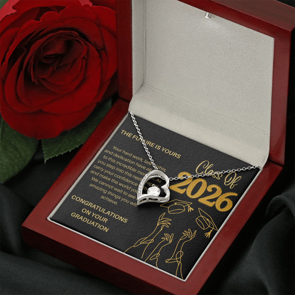 Class of 2026 Graduation Necklace for Her | Dazzling Heart Pendant & Inspirational Message Card | Charm & Dazzle