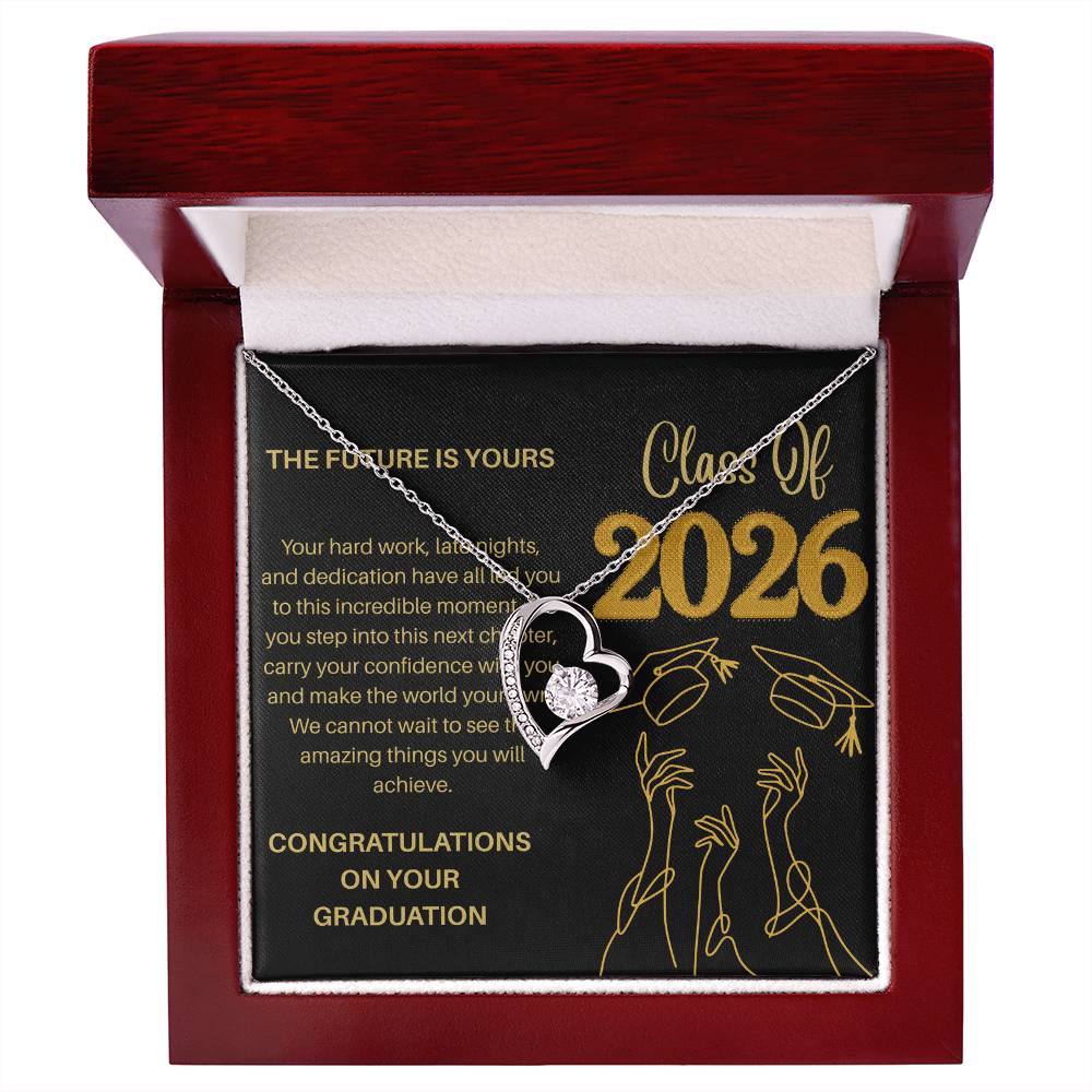Class of 2026 Graduation Necklace for Her | Dazzling Heart Pendant & Inspirational Message Card | Charm & Dazzle