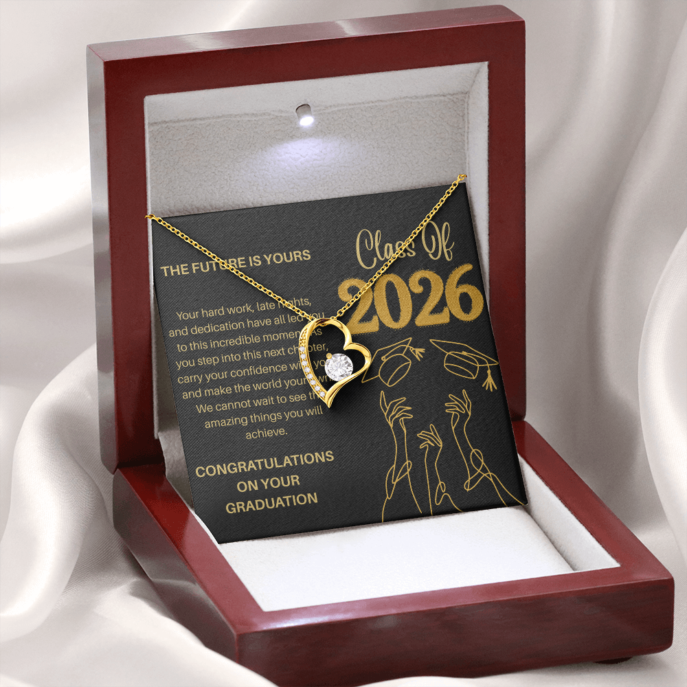 Class of 2026 Graduation Necklace for Her | Dazzling Heart Pendant & Inspirational Message Card | Charm & Dazzle