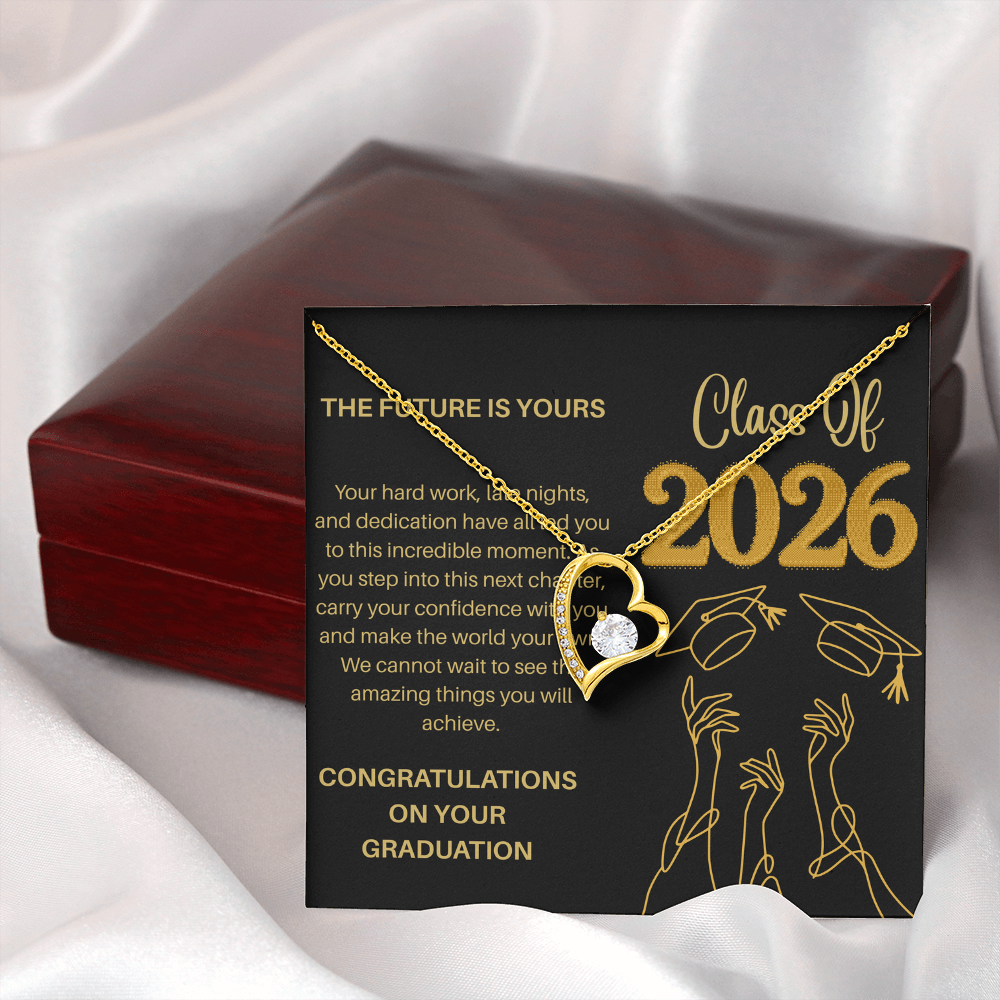 Class of 2026 Graduation Necklace for Her | Dazzling Heart Pendant & Inspirational Message Card | Charm & Dazzle