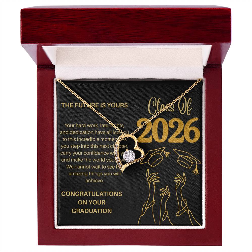Class of 2026 Graduation Necklace for Her | Dazzling Heart Pendant & Inspirational Message Card | Charm & Dazzle