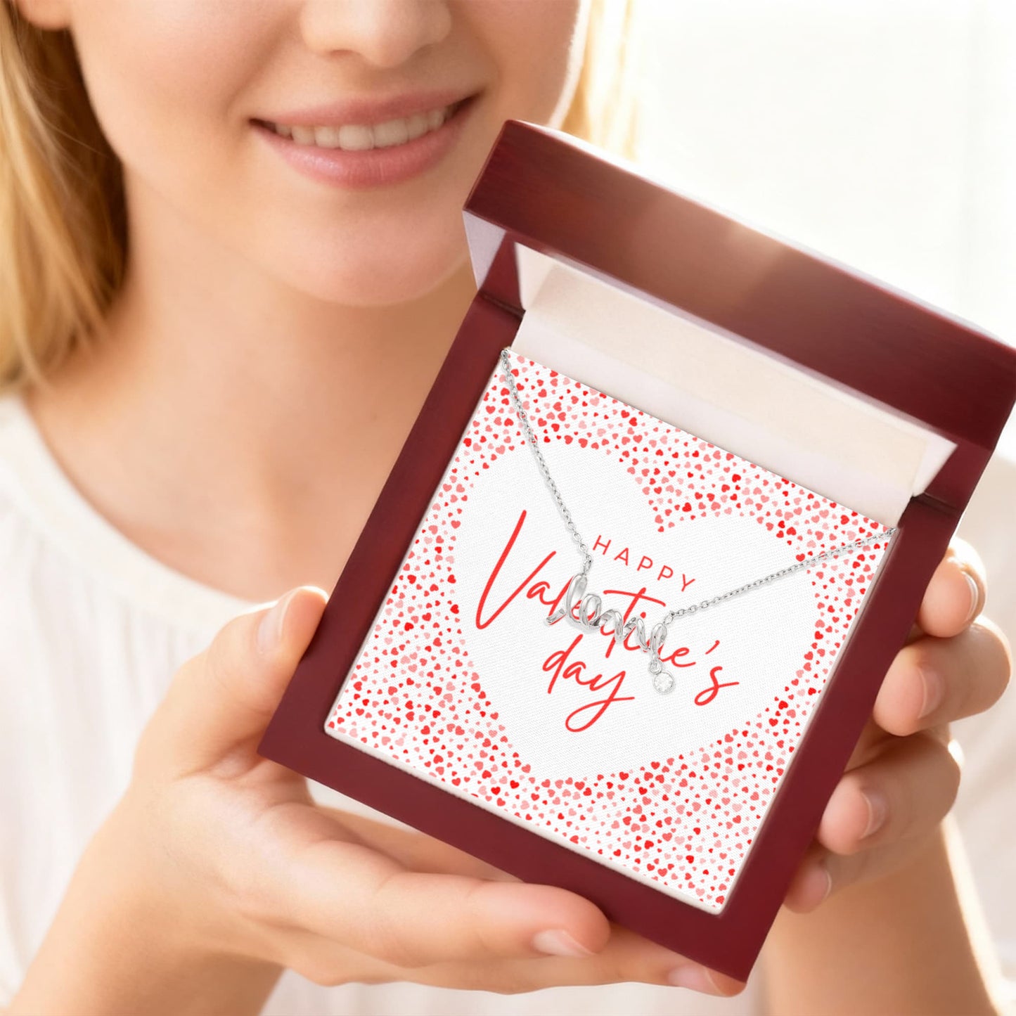 Valentine's Day Love Script Necklace | Romantic Hearts Edition | Gift Box for Her