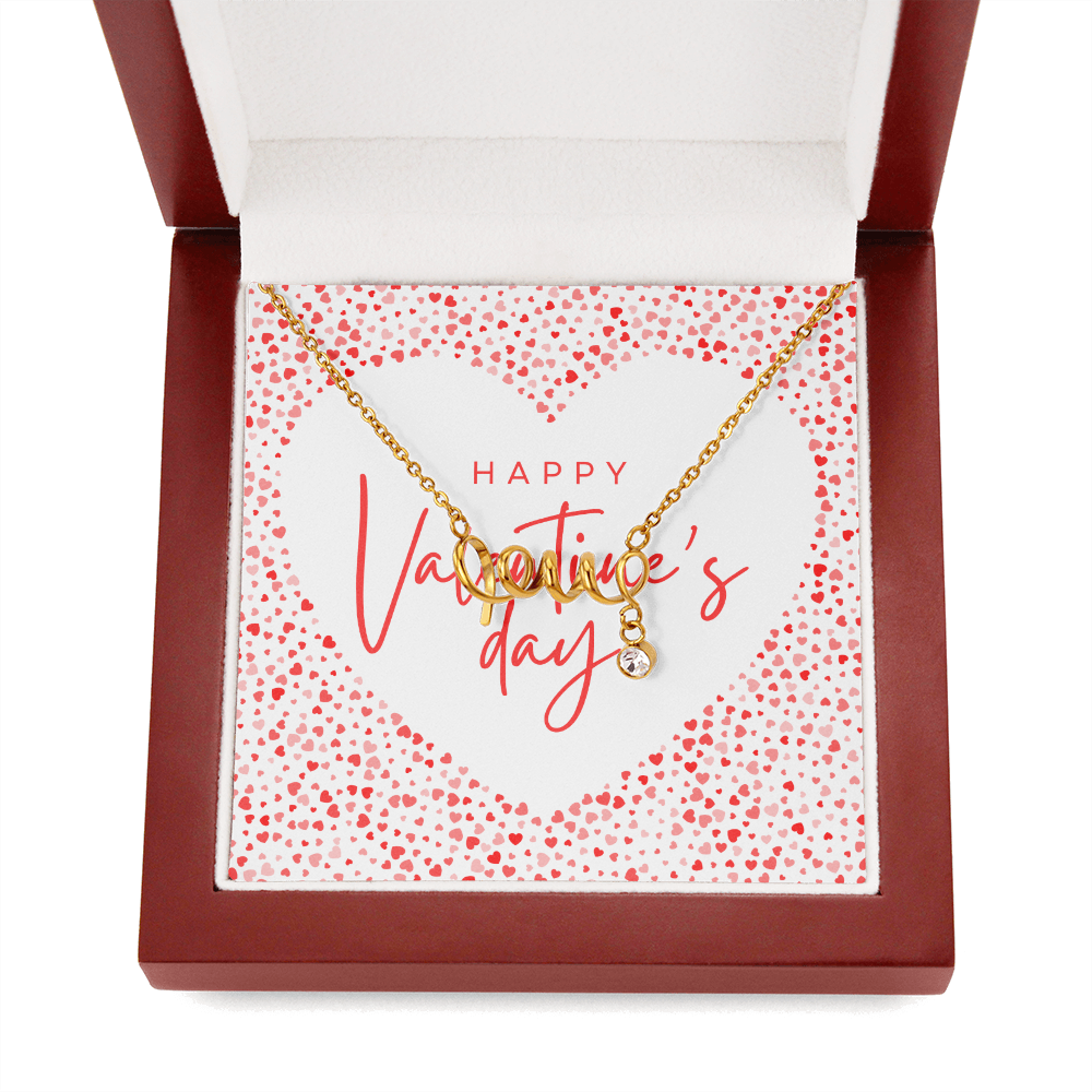 Valentine's Day Love Script Necklace | Romantic Hearts Edition | Gift Box for Her
