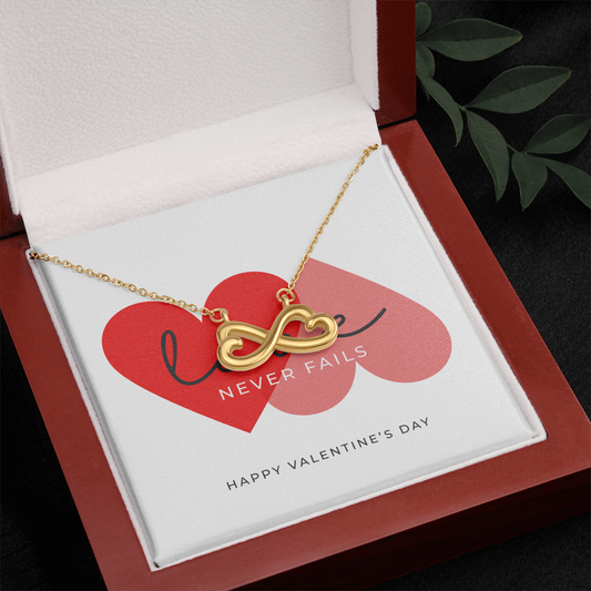 Love Never Fails Infinity Heart Necklace | Valentine's Day Jewelry and Gift Box