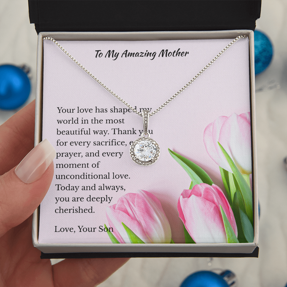 Any Occasion Son to Mother Gift | You are truly cherished | Cushion Cut Pendant Necklace