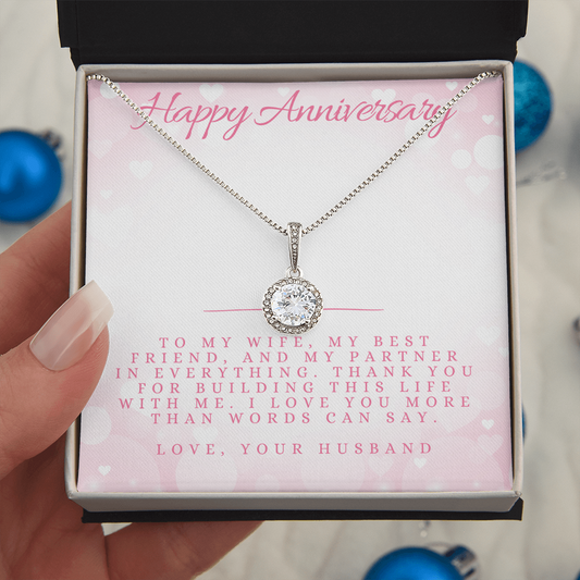 Anniversary Message Card Jewelry Gift | Gift for Her Husband to Wife Appreciation | Cushion Cut Pendant Necklace