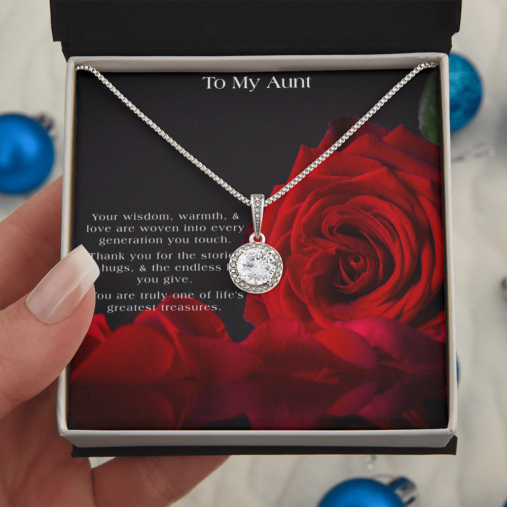 To My Aunt Tribute | Red Rose Themed Gift Box | CZ 14K Pendant Necklace