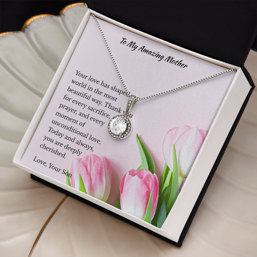 Any Occasion Son to Mother Gift | You are truly cherished | Cushion Cut Pendant Necklace