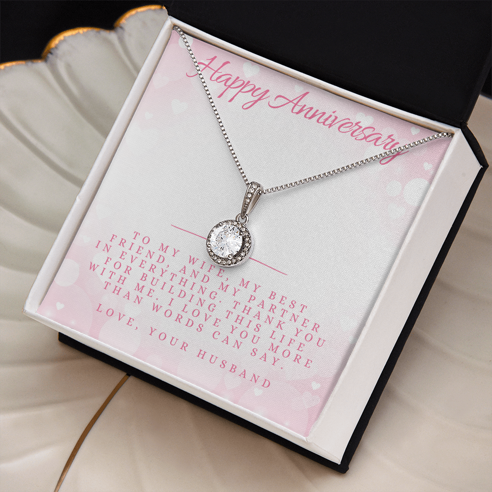 Anniversary Message Card Jewelry Gift | Gift for Her Husband to Wife Appreciation | Cushion Cut Pendant Necklace