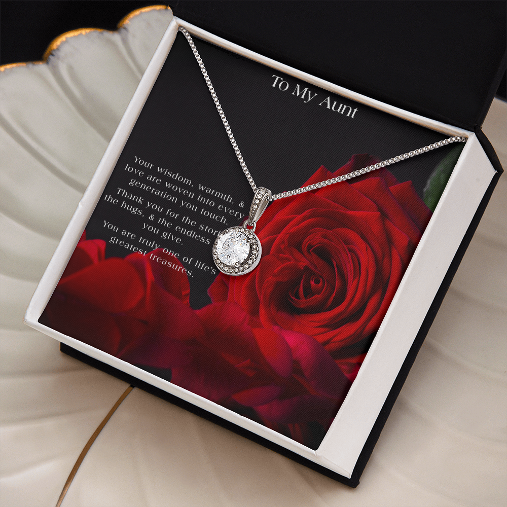 To My Aunt Tribute | Red Rose Themed Gift Box | CZ 14K Pendant Necklace