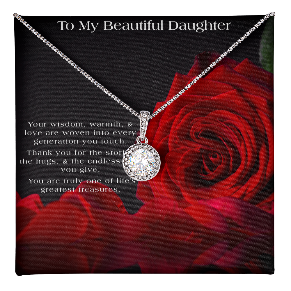 To My Beautiful Daughter Tribute | Red Rose Themed Gift Box |  CZ 14K Pendant Necklace