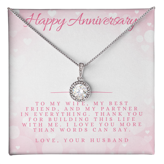 Anniversary Message Card Jewelry Gift | Gift for Her Husband to Wife Appreciation | Cushion Cut Pendant Necklace