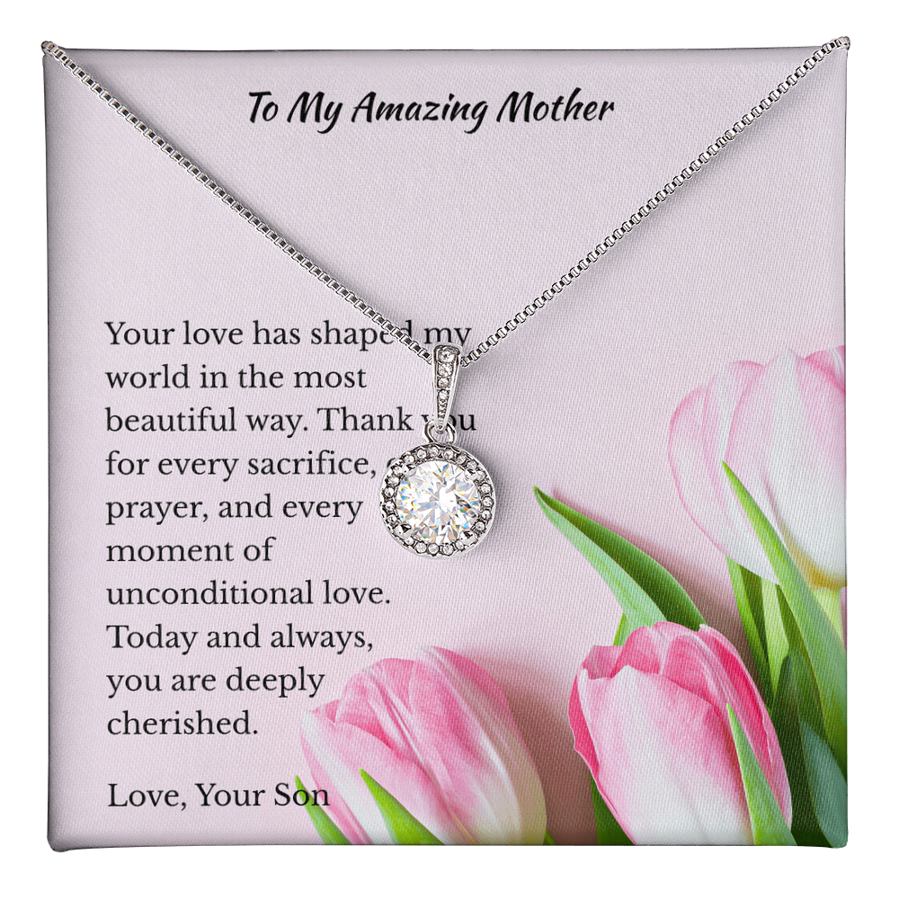 Any Occasion Son to Mother Gift | You are truly cherished | Cushion Cut Pendant Necklace