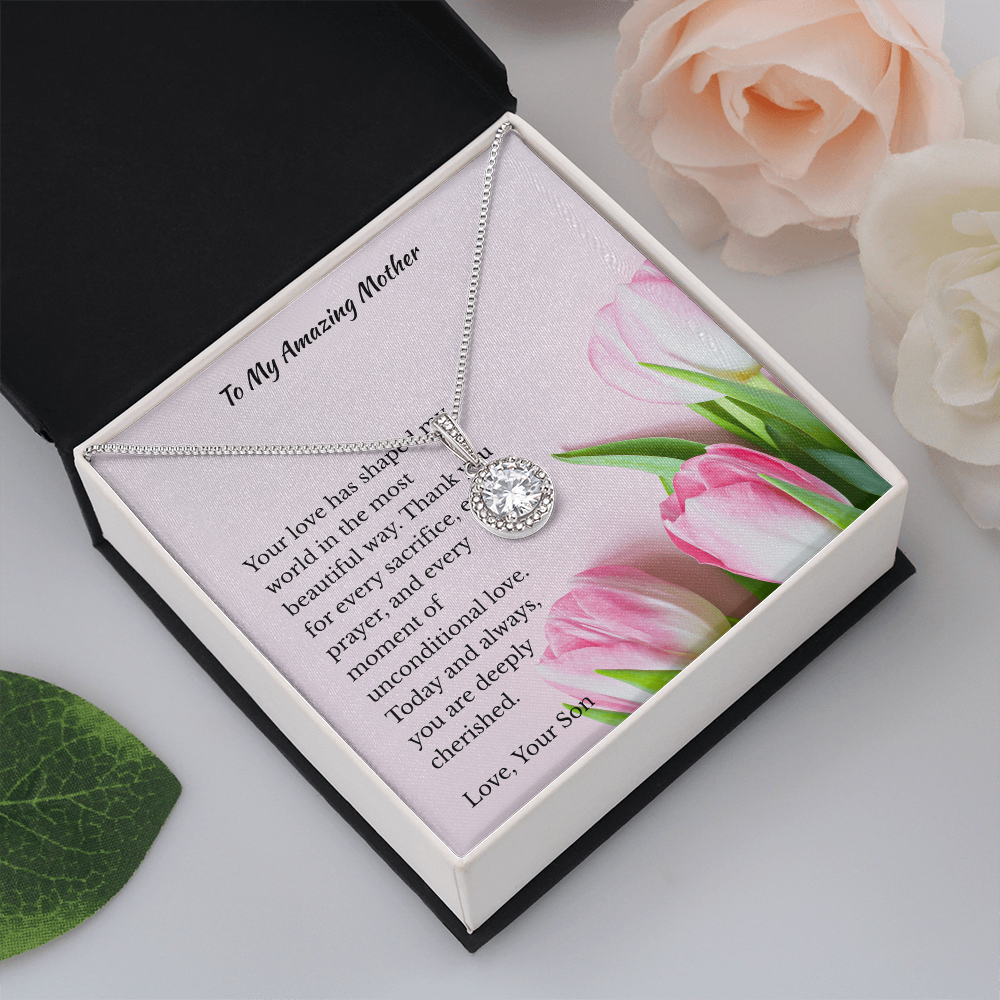 Any Occasion Son to Mother Gift | You are truly cherished | Cushion Cut Pendant Necklace