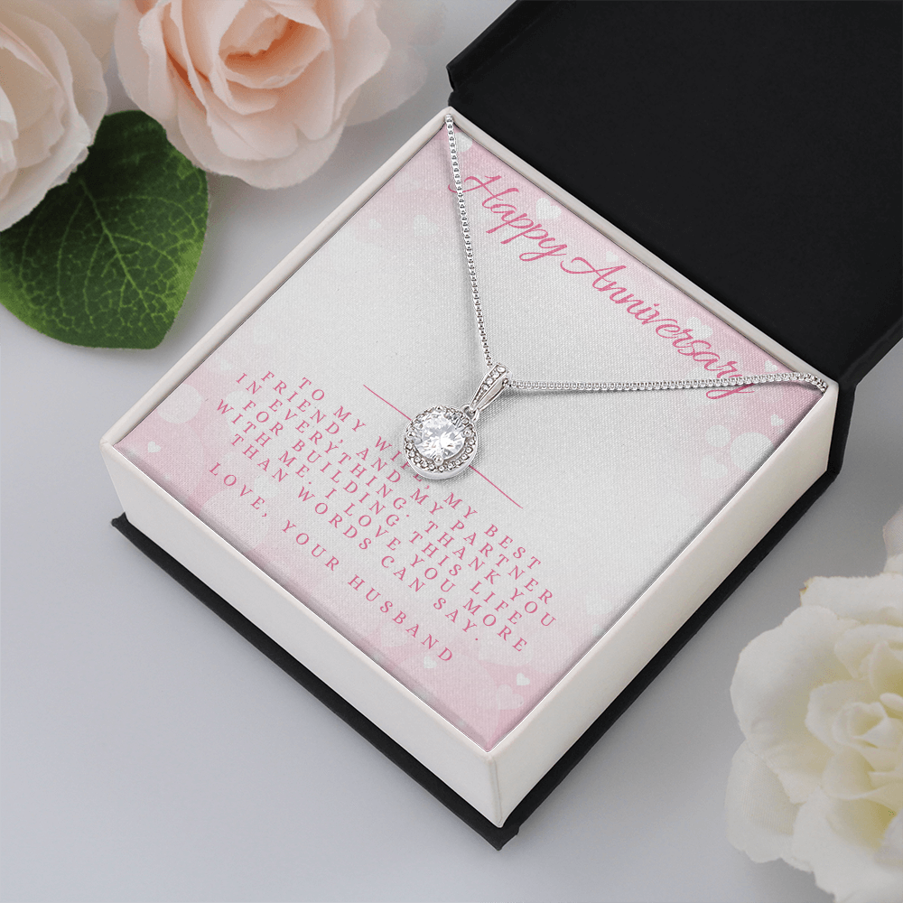 Anniversary Message Card Jewelry Gift | Gift for Her Husband to Wife Appreciation | Cushion Cut Pendant Necklace