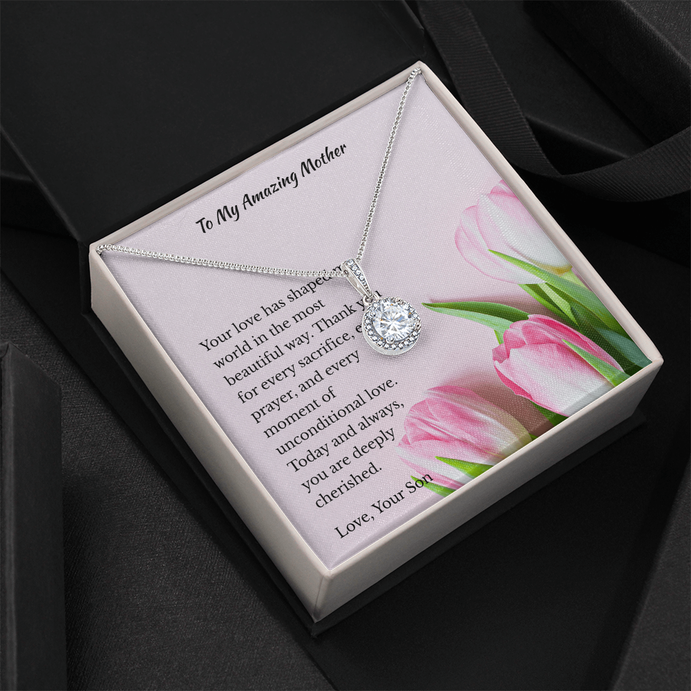 Any Occasion Son to Mother Gift | You are truly cherished | Cushion Cut Pendant Necklace