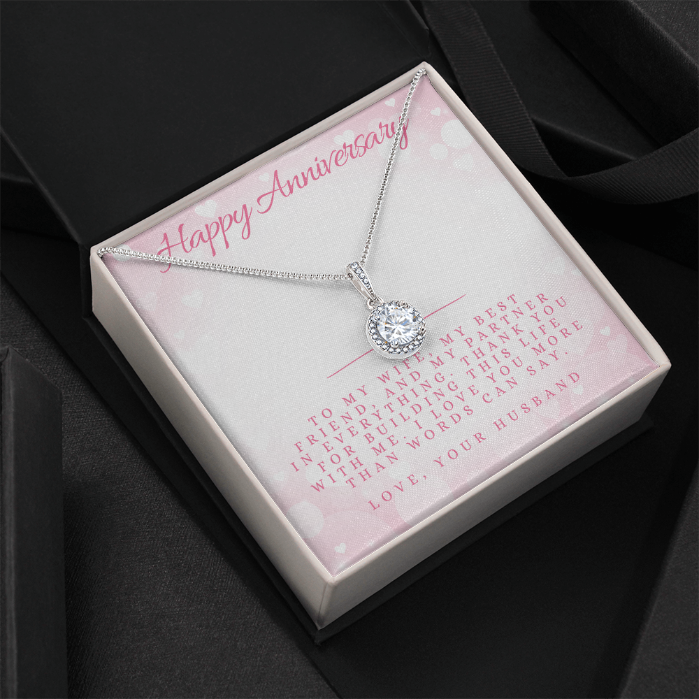Anniversary Message Card Jewelry Gift | Gift for Her Husband to Wife Appreciation | Cushion Cut Pendant Necklace