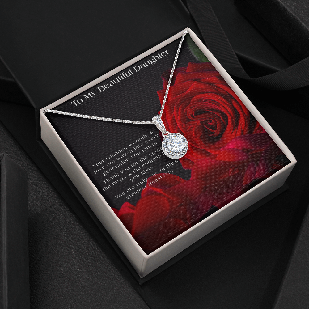 To My Beautiful Daughter Tribute | Red Rose Themed Gift Box |  CZ 14K Pendant Necklace