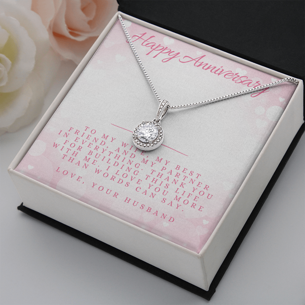 Anniversary Message Card Jewelry Gift | Gift for Her Husband to Wife Appreciation | Cushion Cut Pendant Necklace