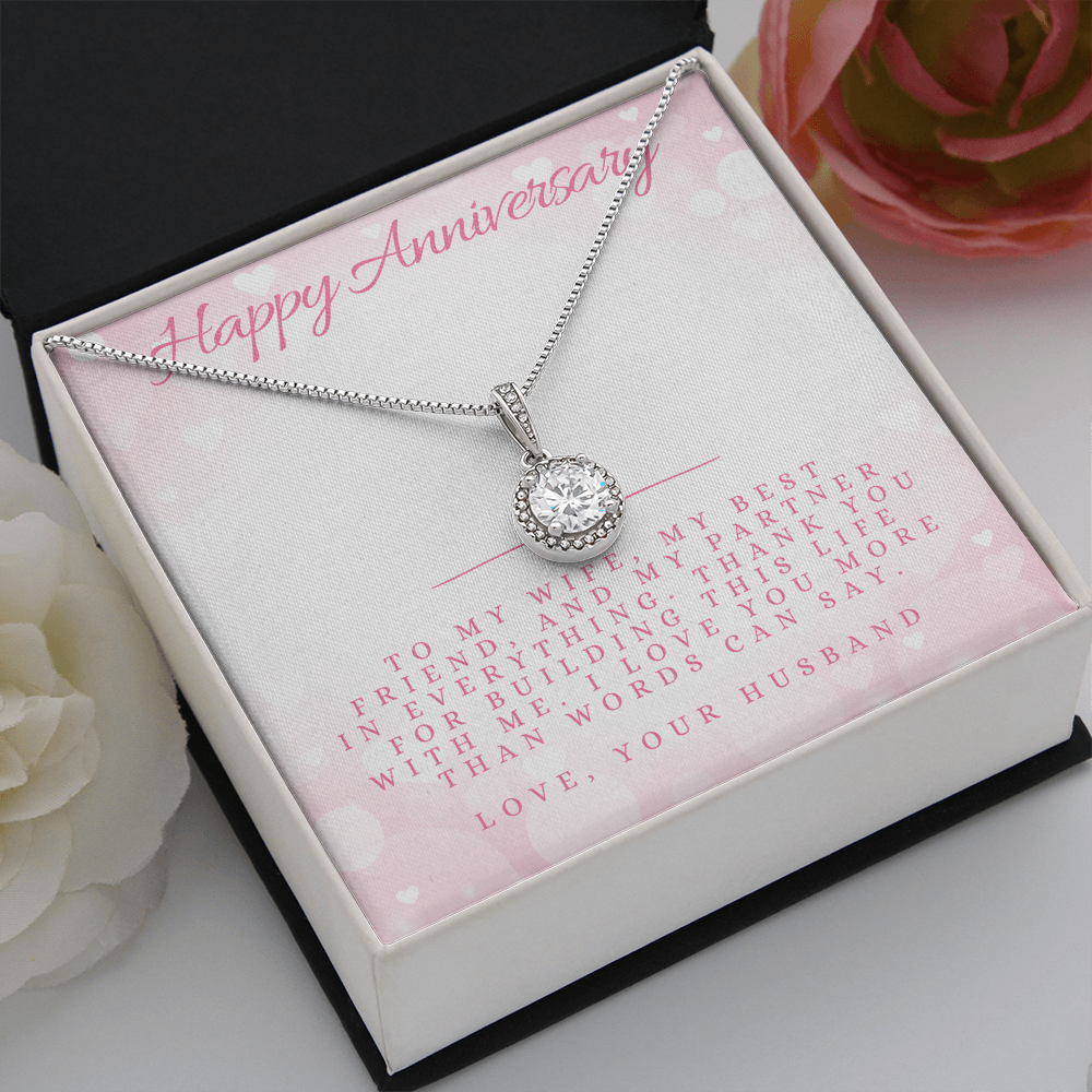 Anniversary Message Card Jewelry Gift | Gift for Her Husband to Wife Appreciation | Cushion Cut Pendant Necklace