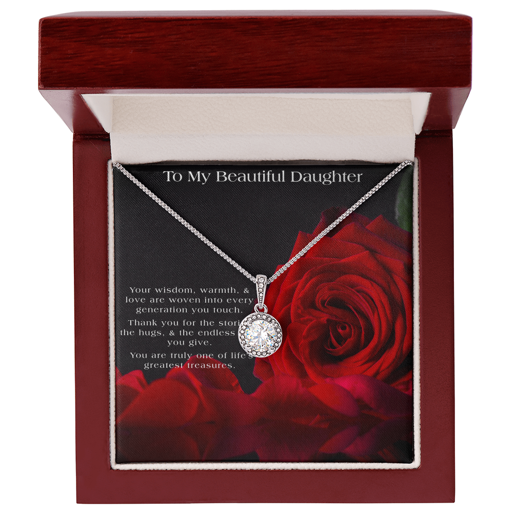 To My Beautiful Daughter Tribute | Red Rose Themed Gift Box |  CZ 14K Pendant Necklace