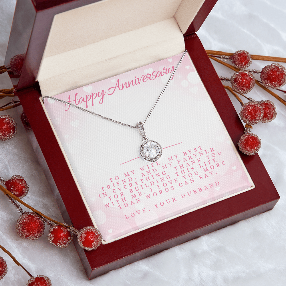 Anniversary Message Card Jewelry Gift | Gift for Her Husband to Wife Appreciation | Cushion Cut Pendant Necklace