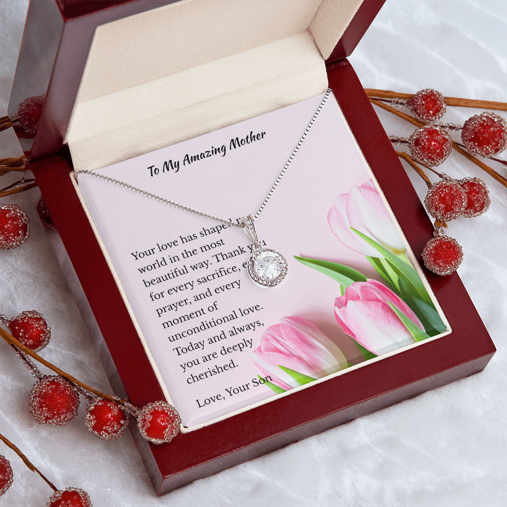 Any Occasion Son to Mother Gift | You are truly cherished | Cushion Cut Pendant Necklace